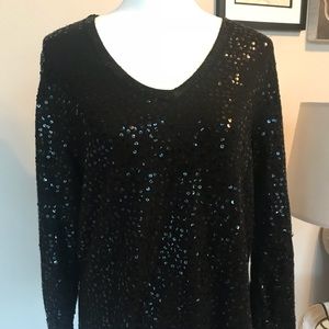 Talbots Black Sequined Sweater Silk/Cashmere Blend